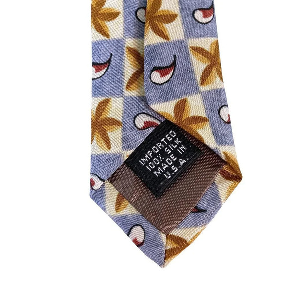 Perry Ellis Silk Neck Tie, Blue & Gold, Starfish Paisley Pattern, Made in USA - Picture 3 of 5